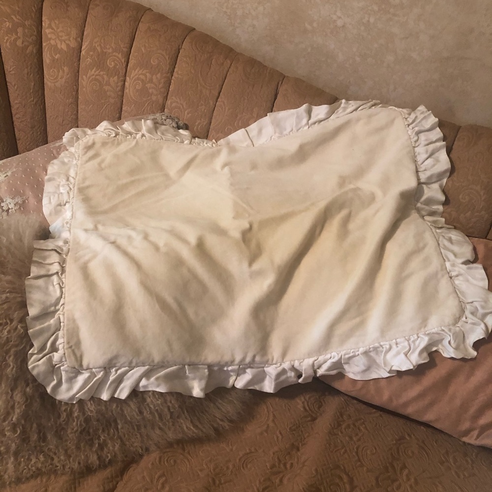 Bella Notte white velvet sham with satin ruffle.